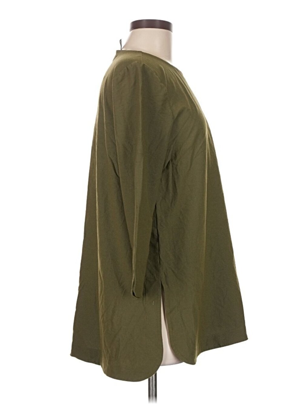 Eileen Fisher Green Tunic Top 3/4 Sleeve Stretch Knit Curved Hem Size M - Picture 3 of 6